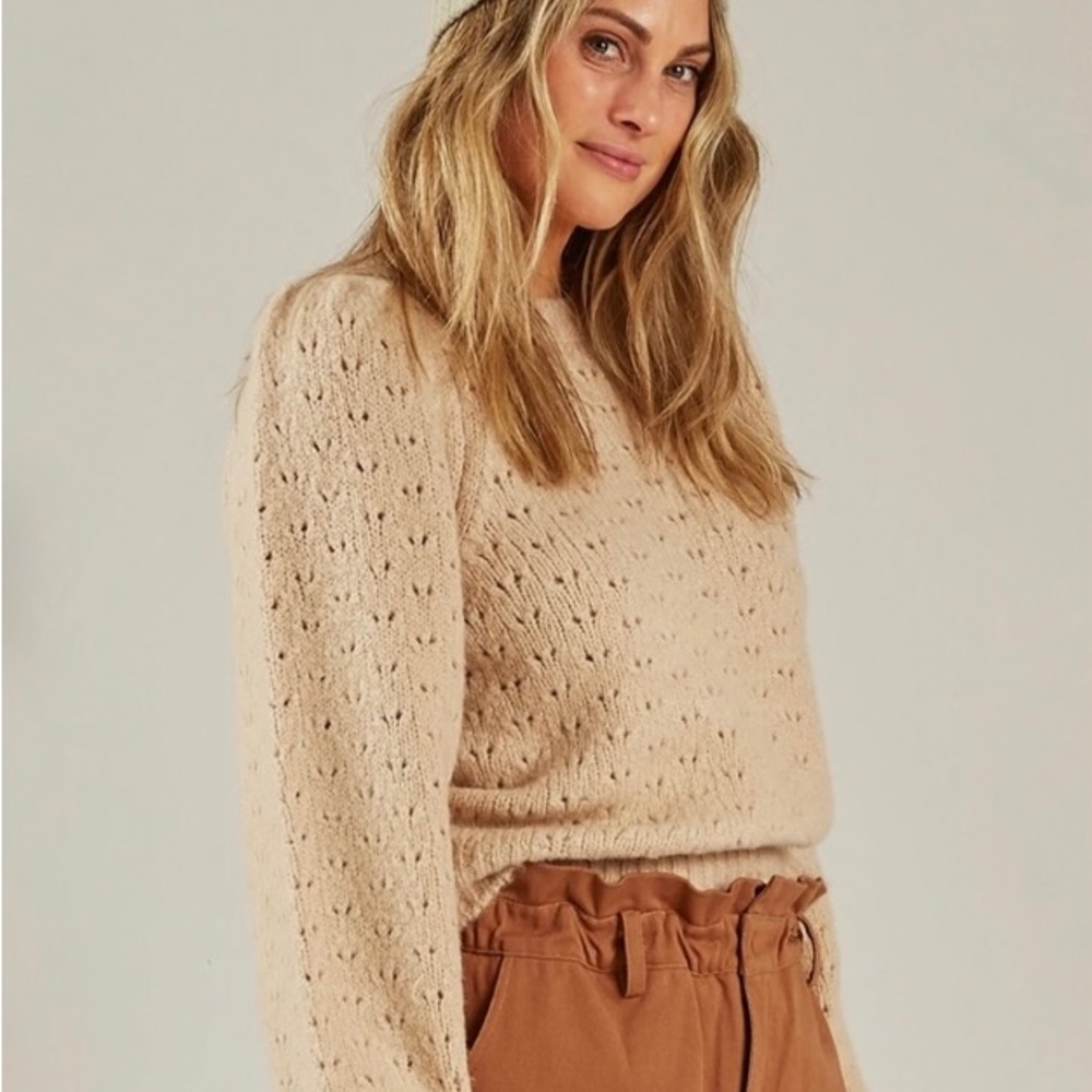 Rylee + Cru oversized eyelet sweater in oatmeal size L